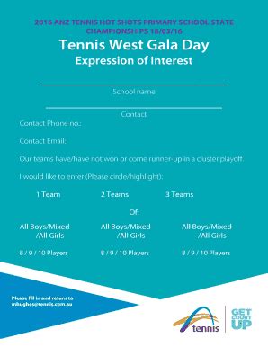 Fillable Online 2016 ANZ TENNIS HOT SHOTS PRIMARY SCHOOL STATE Fax ...