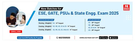 MADE EASY Classroom Courses for GATE, ESE, SSC JE, and PSUs Exams