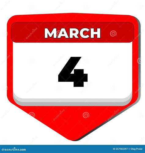 4 March Vector Icon Calendar Day. 4 Date of March. Fourth Day of March ...