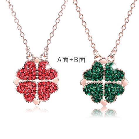 Arzonai Fashion Four Leaf Clover Necklace Love Heart Magnetic Folding