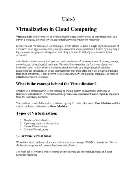 Ccaws-UNIT-3 - cloud computing notes - Unit- Virtualization in Cloud ...
