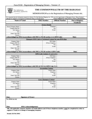 Bahamas Form R104 - The Bahamas Maritime Authority - Classnk Or - Fill ...