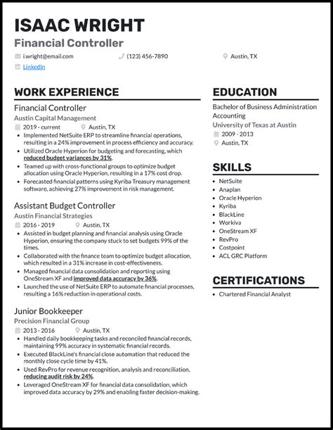 Image result for Controller Resume Examples