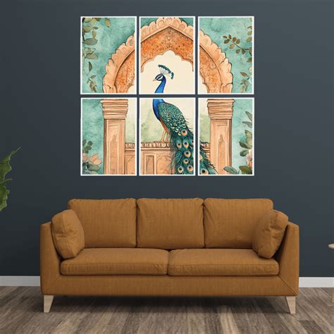 Set- 6 Royal Peacock Multi-Frame Wall Art | Traditional Indian Décor ...