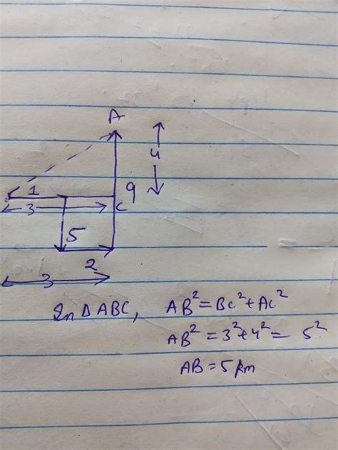 A man walks 1 km to east and then he turns to south and walks 5 km ...
