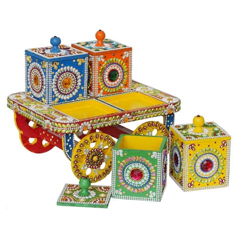 Buy ART VALLEY Wooden Handcrafted Hand Painted Rectangular Dry Fruit ...