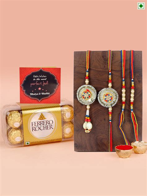Buy | Set Of 2 Lumba & Floral Beaded Rakhi With Ferrero Rocher ...