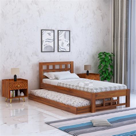 Ferrovilla XIOS Trundle Single Sheesham Wood Bed for Bedroom with 2 ...
