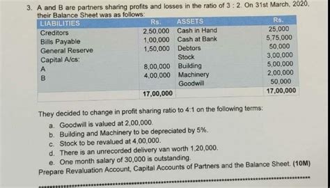 3. A and B are partners sharing profits and losses in the ratio of 3: 2 ...