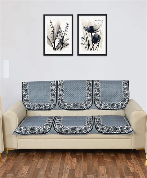 Yellow Weaves Velvet 3 Seater Quilted Sofa Cover, Floral Design, Seat ...