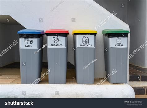 Four Recycling Garbage Cans Reading Spanish Stock Photo 2218148923 ...
