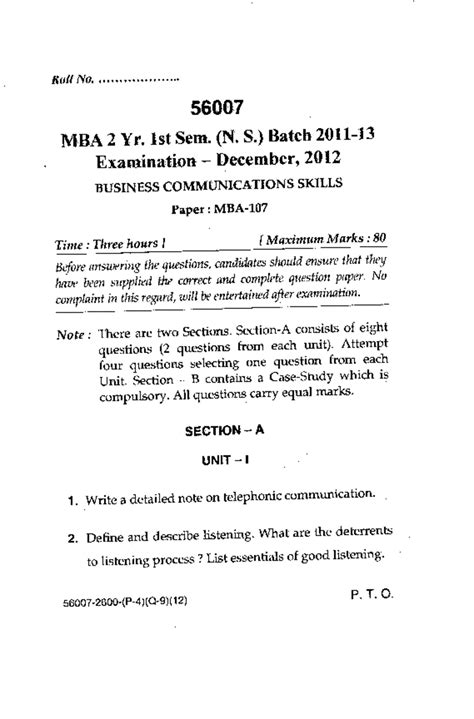 MBA Business Communications Question paper - Master in Business ...