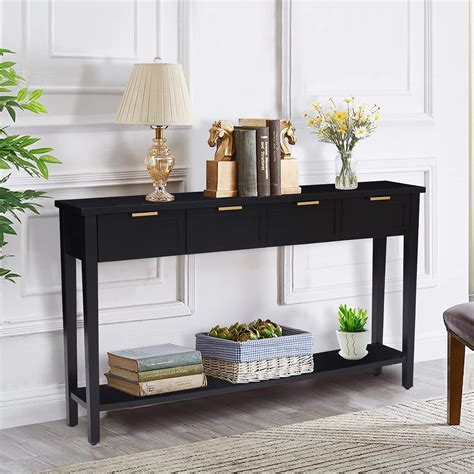 Kinbor Modern Console Table, 2-Tier, Entryway Sofa Table, Bright Black ...
