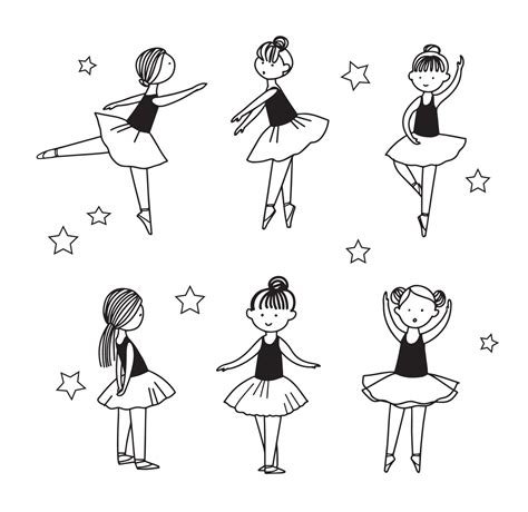 Set of cute little dancing ballerina characters in ballet skirts ...