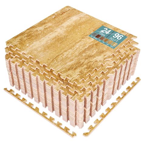 Sorbus 96 Sq. Ft. Wood Grain Floor Tiles, 24 Interlocking EVA Foam Mats ...