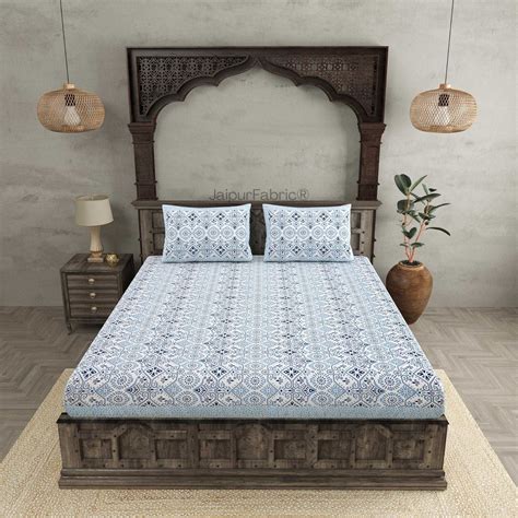 Showering Festivities Blue Pure Cotton Double Bedsheet – JaipurFabric®