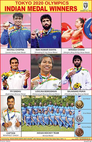 TOKYO 2020 OLYMPICS INDIAN MEDAL WINNERS CHART SIZE 12X18 (INCHS) 300G