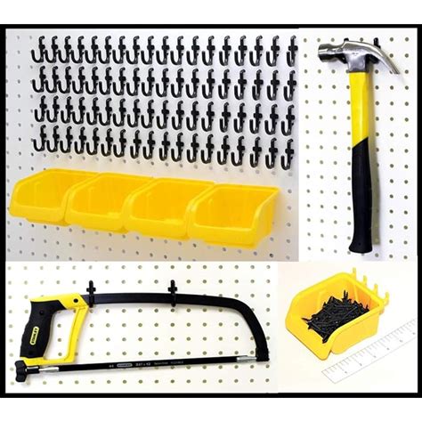 Buy WallPeg 100 Pegboard Hooks & 4 Part Bins - Kit Hooks to Peg Board ...