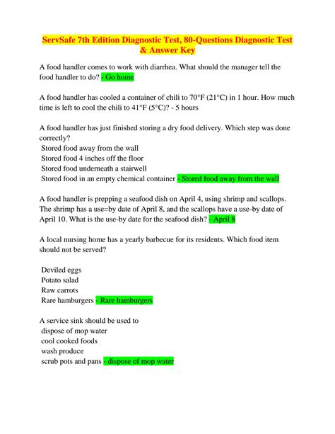 Image result for ServSafe Practice Test Answer Key