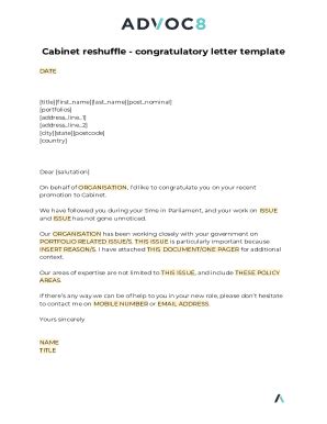 Cabinet reshuffle - commiseration letter template Doc Template | pdfFiller