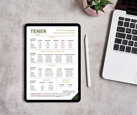 Spanish Verb Conjugation Chart - "tener" | Educational Printable Poster ...