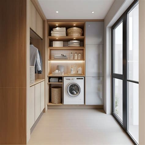 Modern Minimalist Laundry Room with Natural Light & Stylish Storage ...