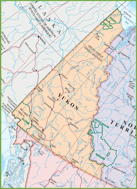 Large detailed map of Yukon with cities and towns