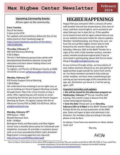 Calendar | Max Higbee Center