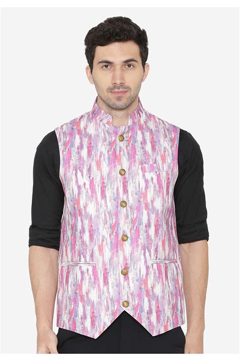 Wintage Men's Polyester Nehru Jacket Vest Waistcoat: Pink