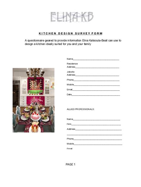 Kitchen Design Survey Form - Blank Fillable Template | Fill Out, Print ...