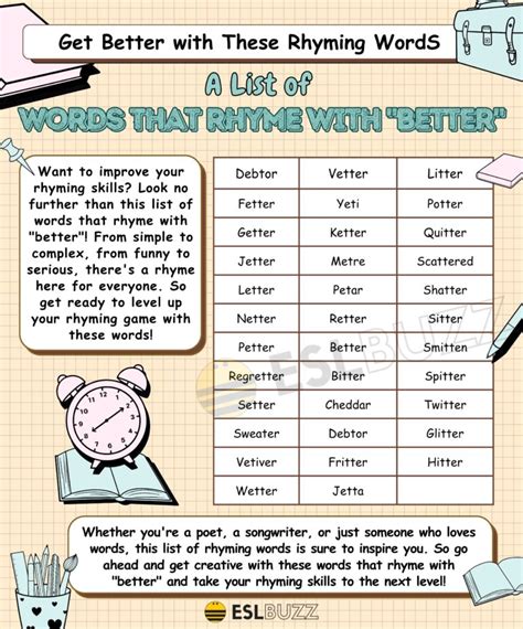 Words that Rhyme with Better for Better Rhyming Skills - ESLBUZZ