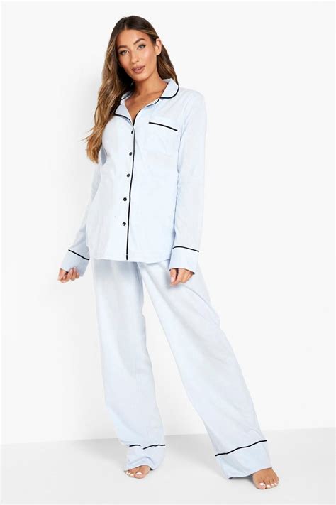 Maternity Jersey Piping Button Pyjama Set | boohoo