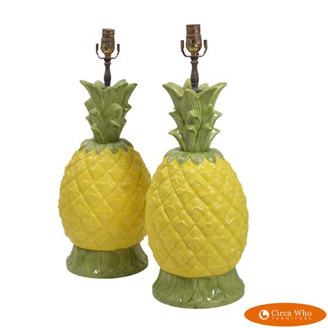Pair of Hand-painted Ceramic Pineapple Lamps | Circa Who