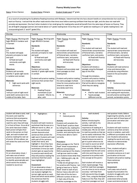 Image result for Fluency Lesson Plan Examples
