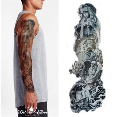 Buy Realistic Temporary Tattoo Sleeve, Stairway, Heaven, Angel, Skull ...