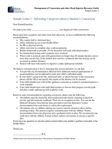 Fillable Online Sample Letter 1: Informing Caregivers about a Student's ...