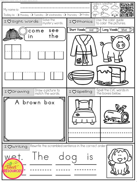 Kindergarten Morning Work Printables