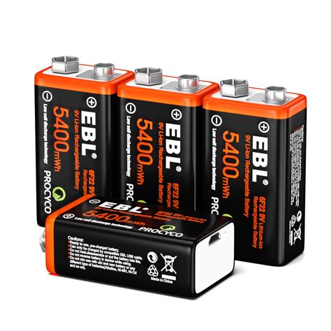 Ebl Rechargeable 9v Batteries 5400mwh Usb 9v Lithium Rechargeable ...
