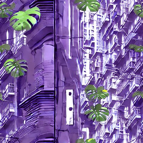 Tokyo Neon Urban Street Level Scene with Big Monstera Plants · Creative ...