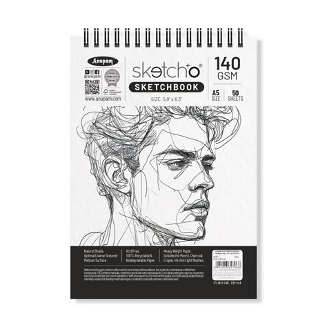Anupam Sketch-O Sketchbook A5 | 50 Sheet 100 Pages | 140GSM | Durable ...
