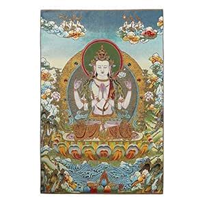 ZenBless Silk Embroidery Tibetan Thangka with Four Arms Kwan Yin ...