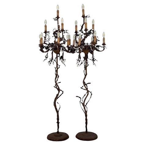 Vintage Boho Patinated Crystal Teardrop Floor Chandelier Lamps - a Pair ...