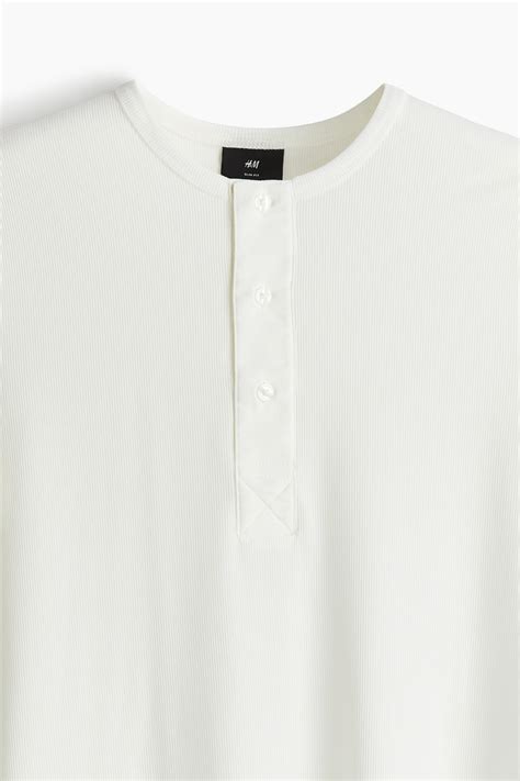 Slim Fit Ribbed T-shirt - Cream - Men | H&M IN