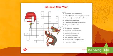Chinese New Year Crossword (teacher made)