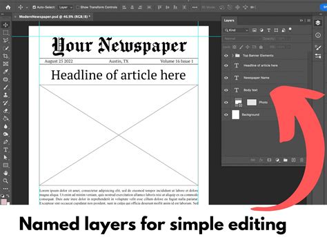 Simple Photoshop Newspaper Template // Front Page Newspaper - Etsy