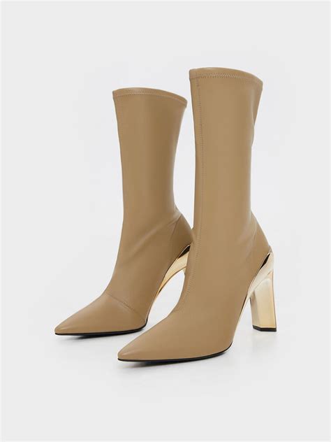 Taupe Devon Metallic Blade-Heel Ankle Boots - Taupe - CHARLES & KEITH IN