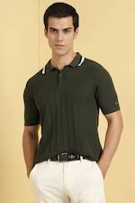 Buy Men Green Textured Polo Neck T-shirt Online - 39827430 | Allen Solly