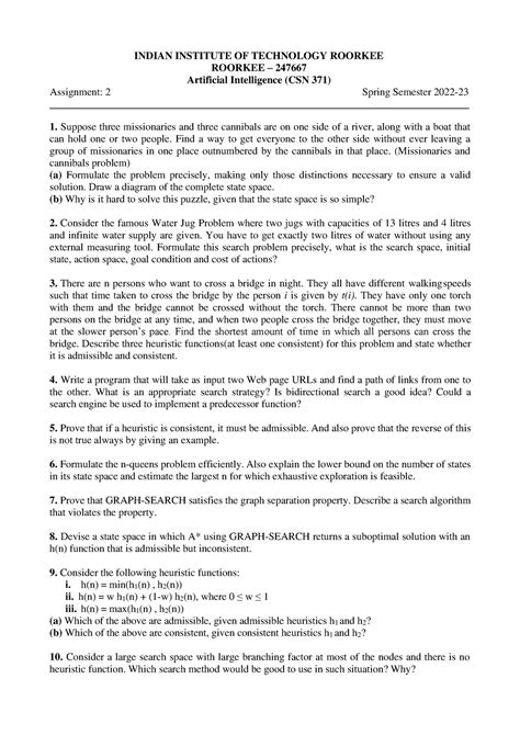 AITut 2 - Practice questions on CSP and games - INDIAN INSTITUTE OF ...