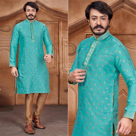 Beige Woven Jacquard Kurta Pyjama Set
