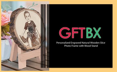 GFTBX Personalized Engraved Natural Wooden Slice Photo Frame With Wood ...